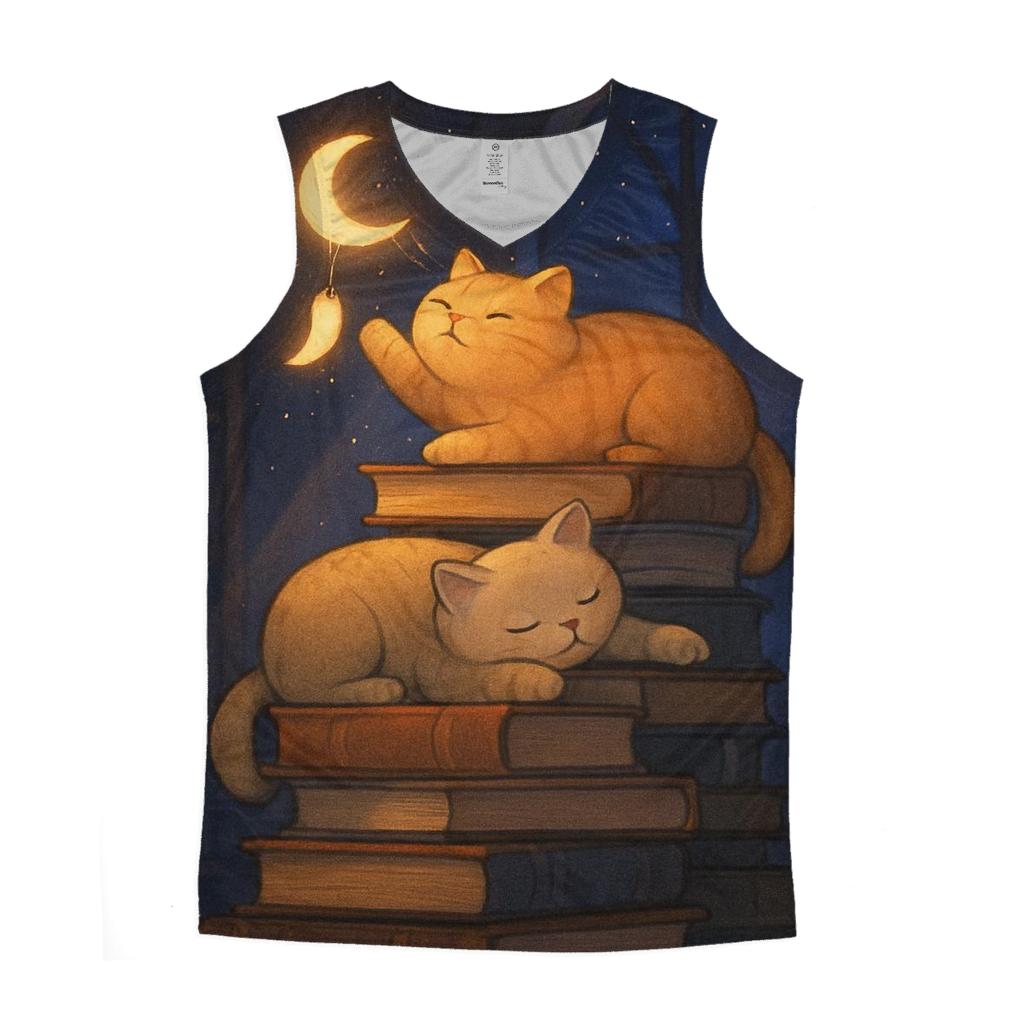 Moonlit Library Nap Cats casual summer tank tops