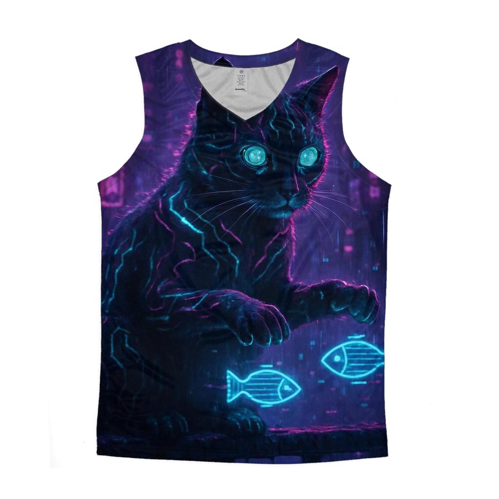 Cyberpunk Hologram Hacker Cat stylish racerback tanks