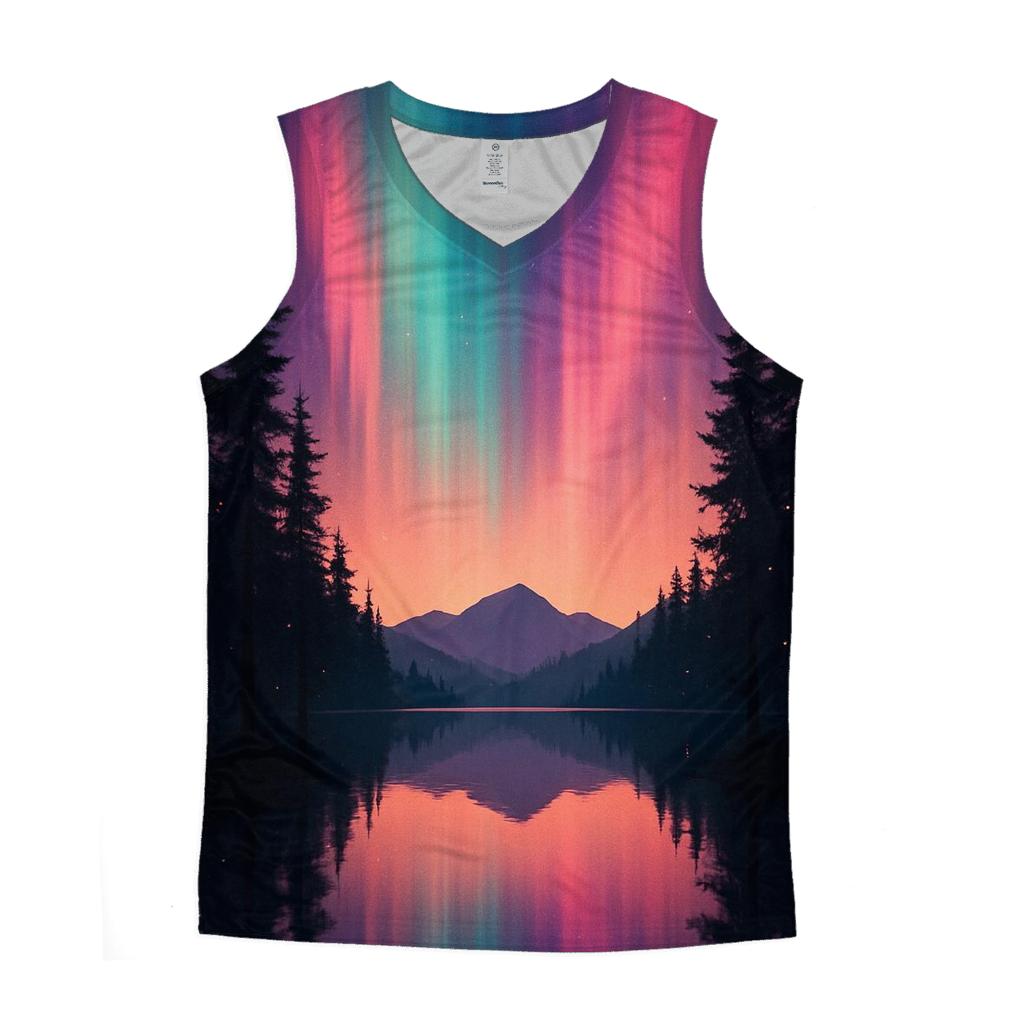 Aurora Sunset Over Still Pines personalized athletic tanks