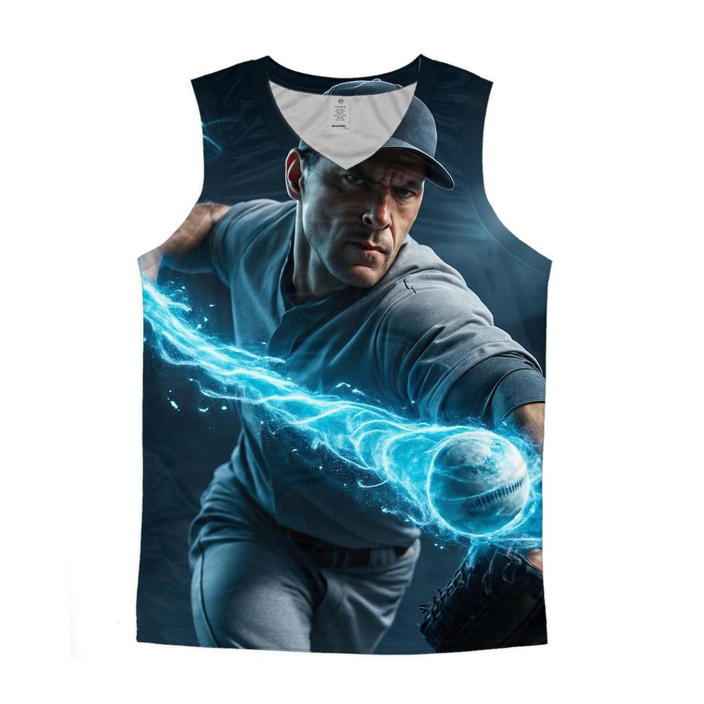 Icy Blue Strikeout Storm graphic print tank tops