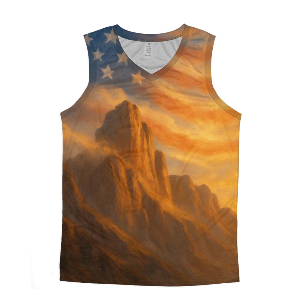 Mountain Ridge Banner Wind graphic print tank tops