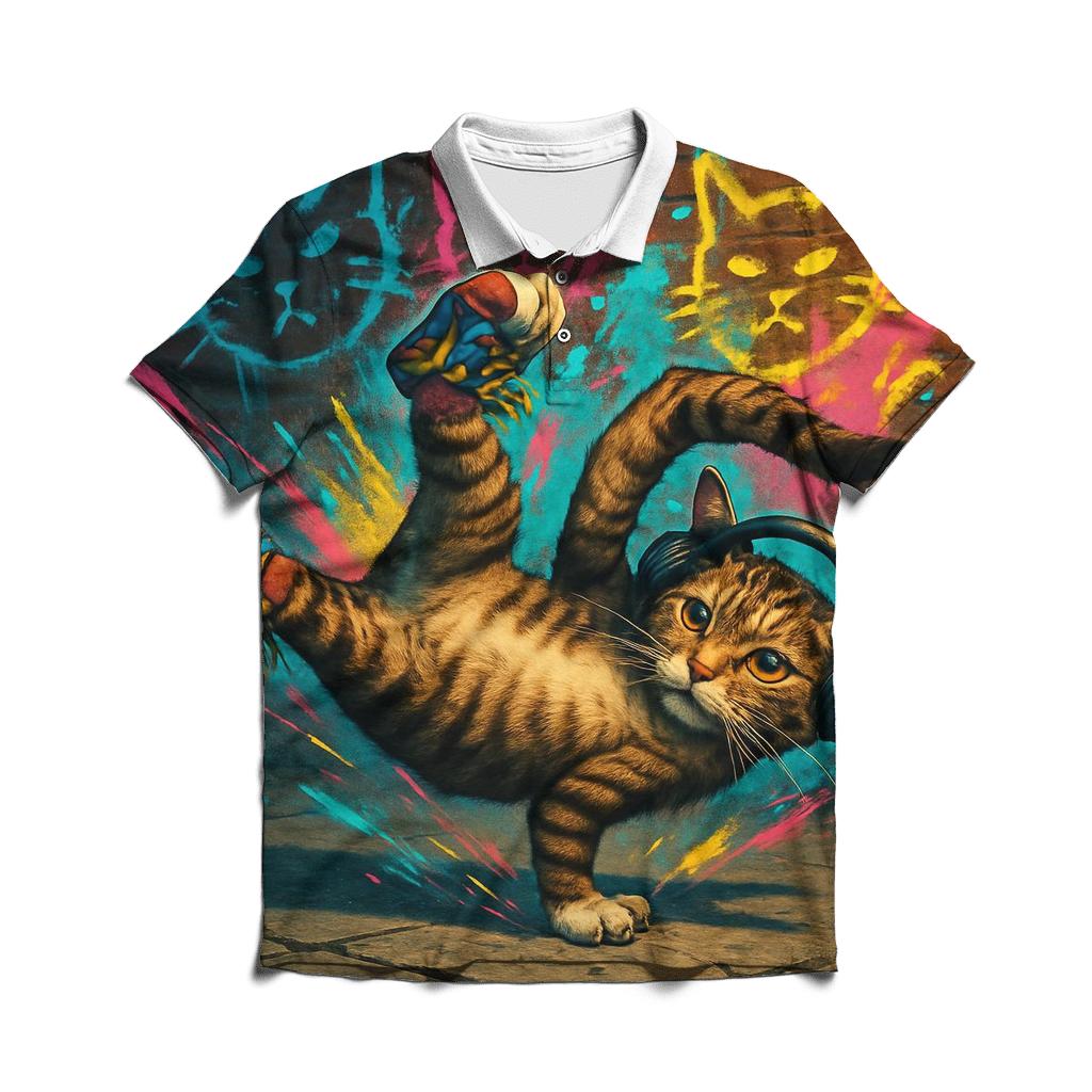 Graffiti Alley Breakdance Cat stylish collar polo tees