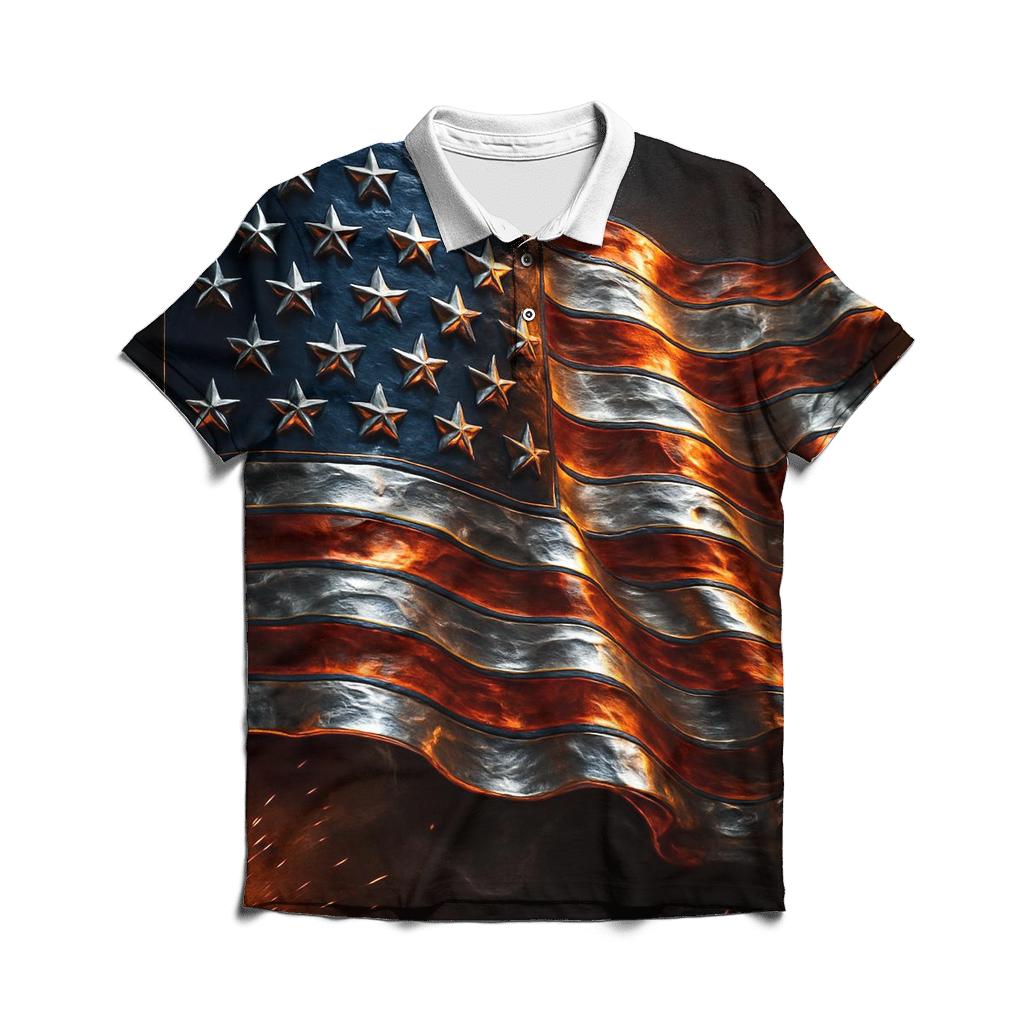 Forged In Liberty Steel Flag casual sports polo shirts