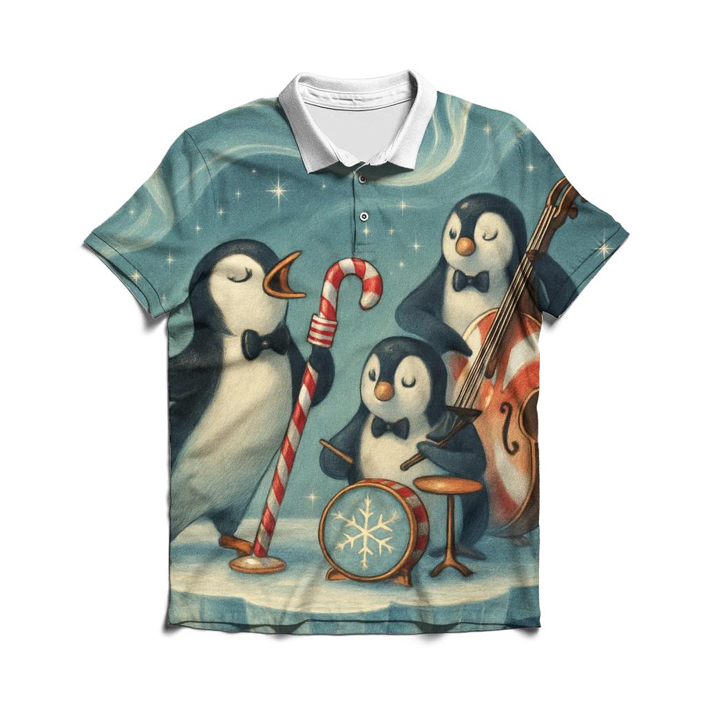 North Pole Penguin Jazz Band branded logo polo shirts