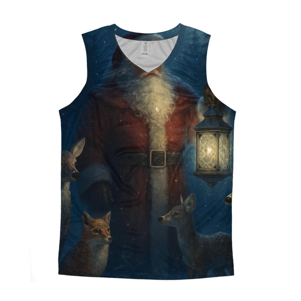Midnight Forest Guardian Santa graphic print tank tops