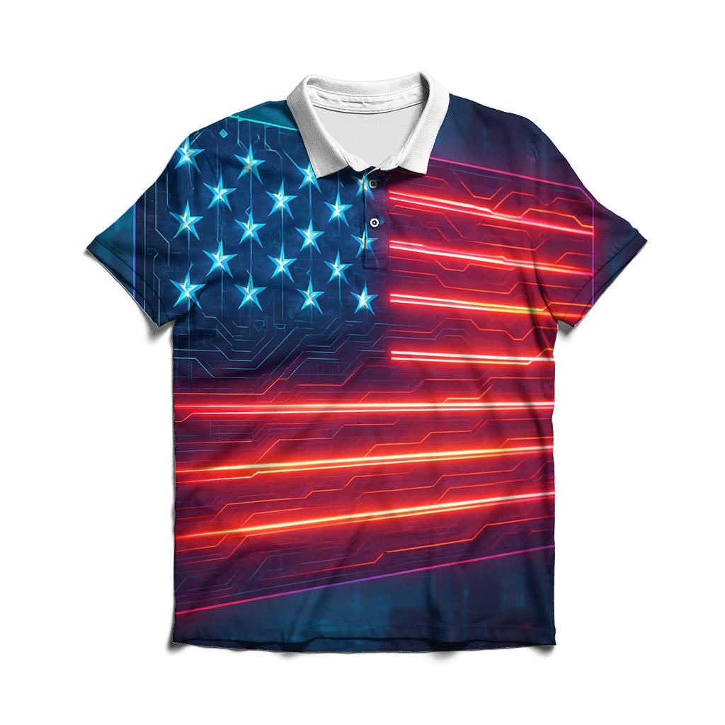 Neon Cyber Stripes Circuit Flag embroidered polo tops