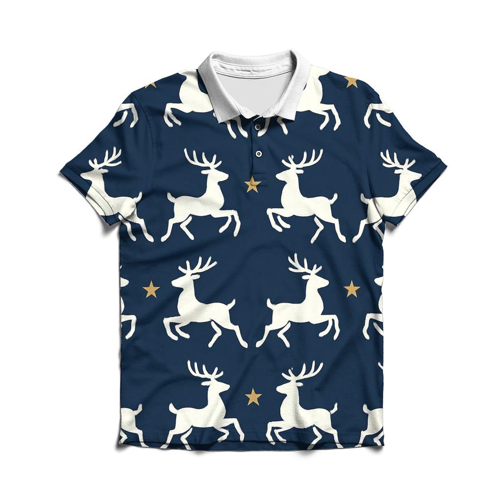 Polar Reindeer Silhouette March On Starry Navy classic pique polos