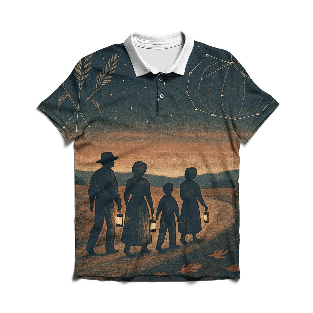 Pilgrims Path Under Autumn Constellations branded logo polo shirts