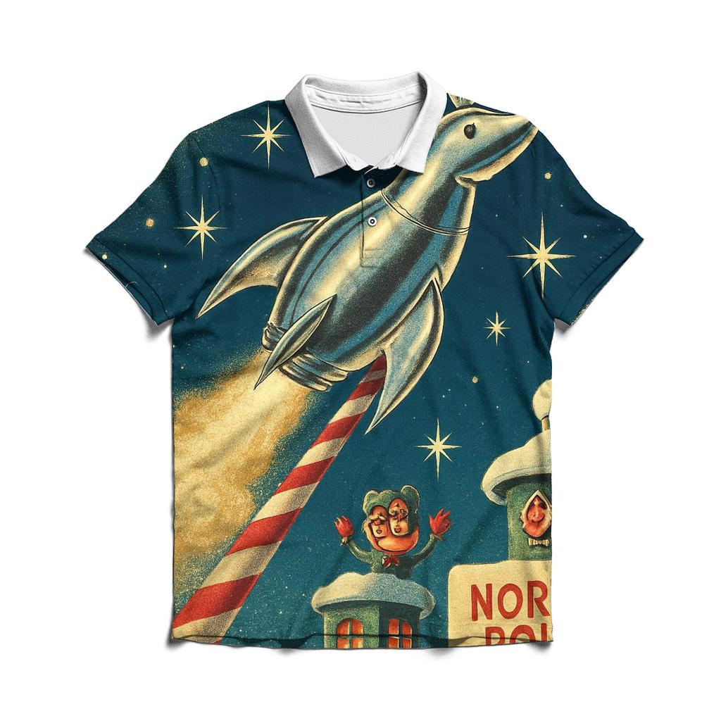 Retro Rocket Reindeer Launch embroidered polo tops
