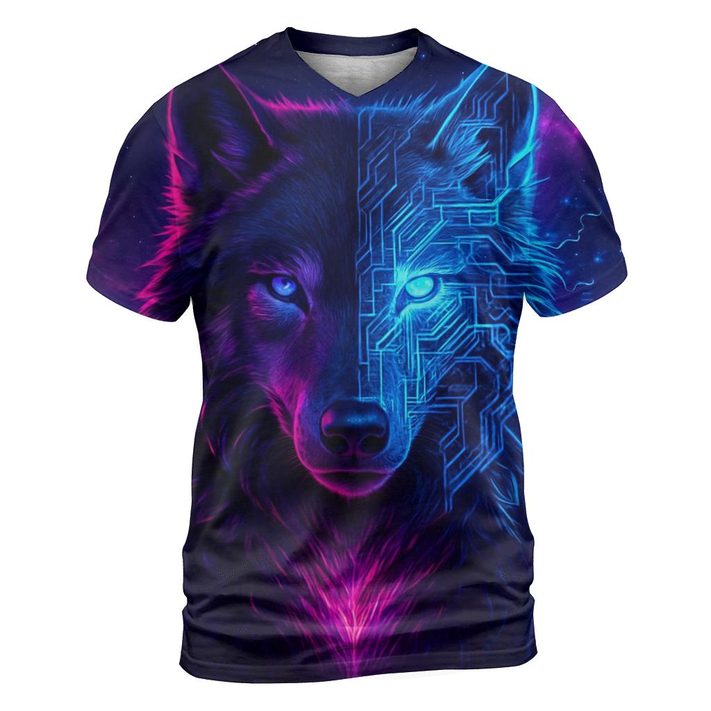 Lunar Circuit Wolf artistic all-over print tops