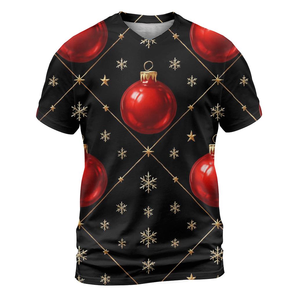 Crimson Christmas Ornament Lattice On Midnight Black trendy printed shirt styles