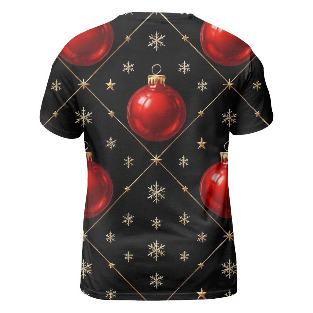Crimson Christmas Ornament Lattice On Midnight Black trendy printed shirt styles