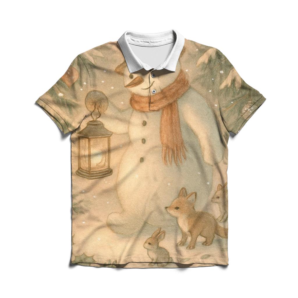 Snowman Lantern Forest Walk custom polo shirts