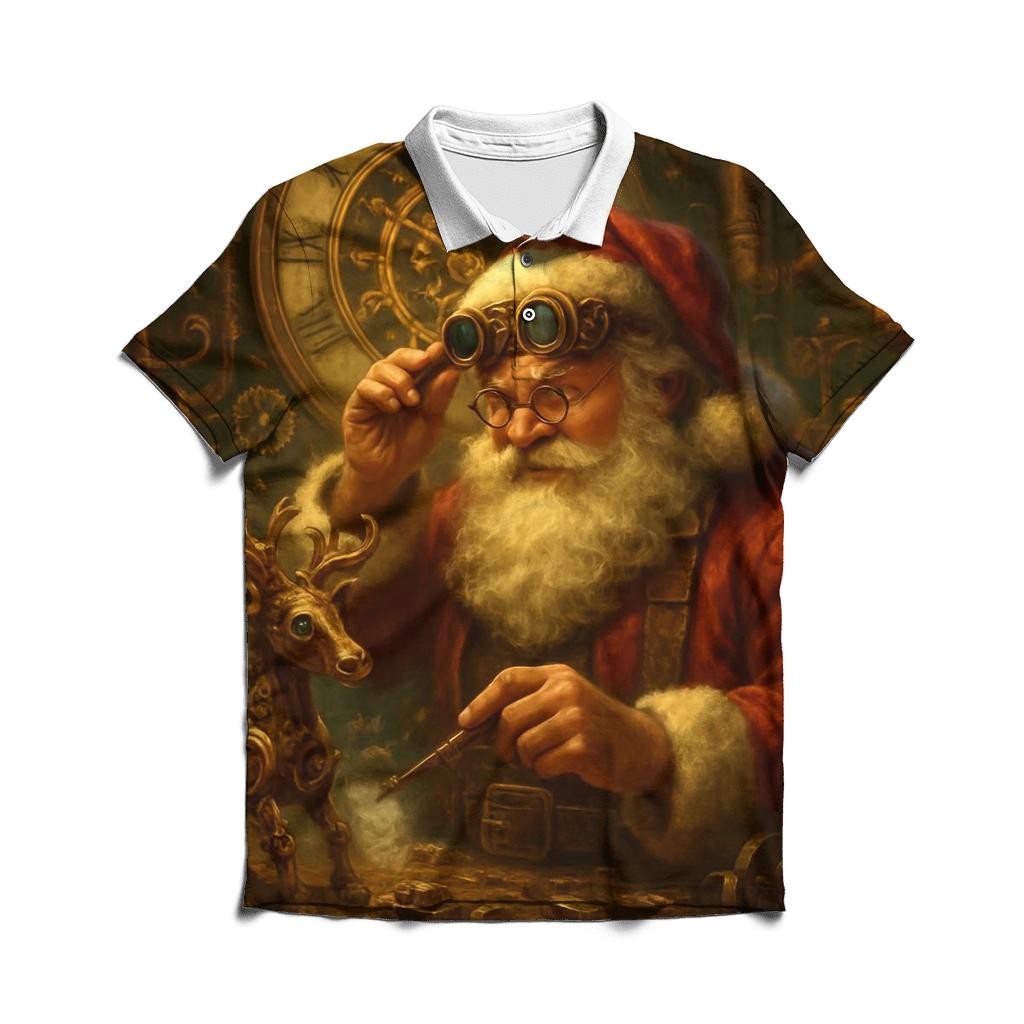 Steampunk Clockwork Santa Workshop designer slim fit polos