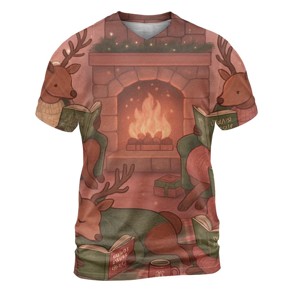 Reindeer Book Club By The Fireplace personalized full print shirts