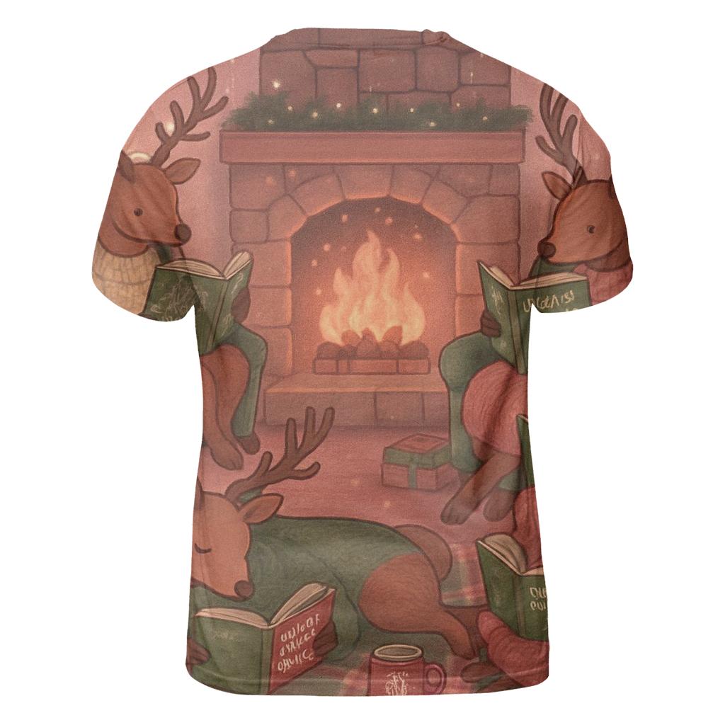 Reindeer Book Club By The Fireplace personalized full print shirts