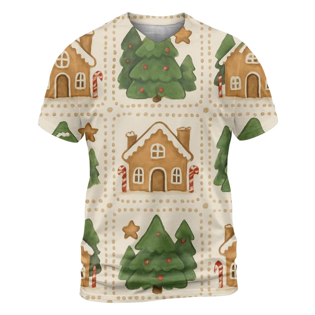 Gingerbread Village Tile On Warm Cream designer pattern shirts