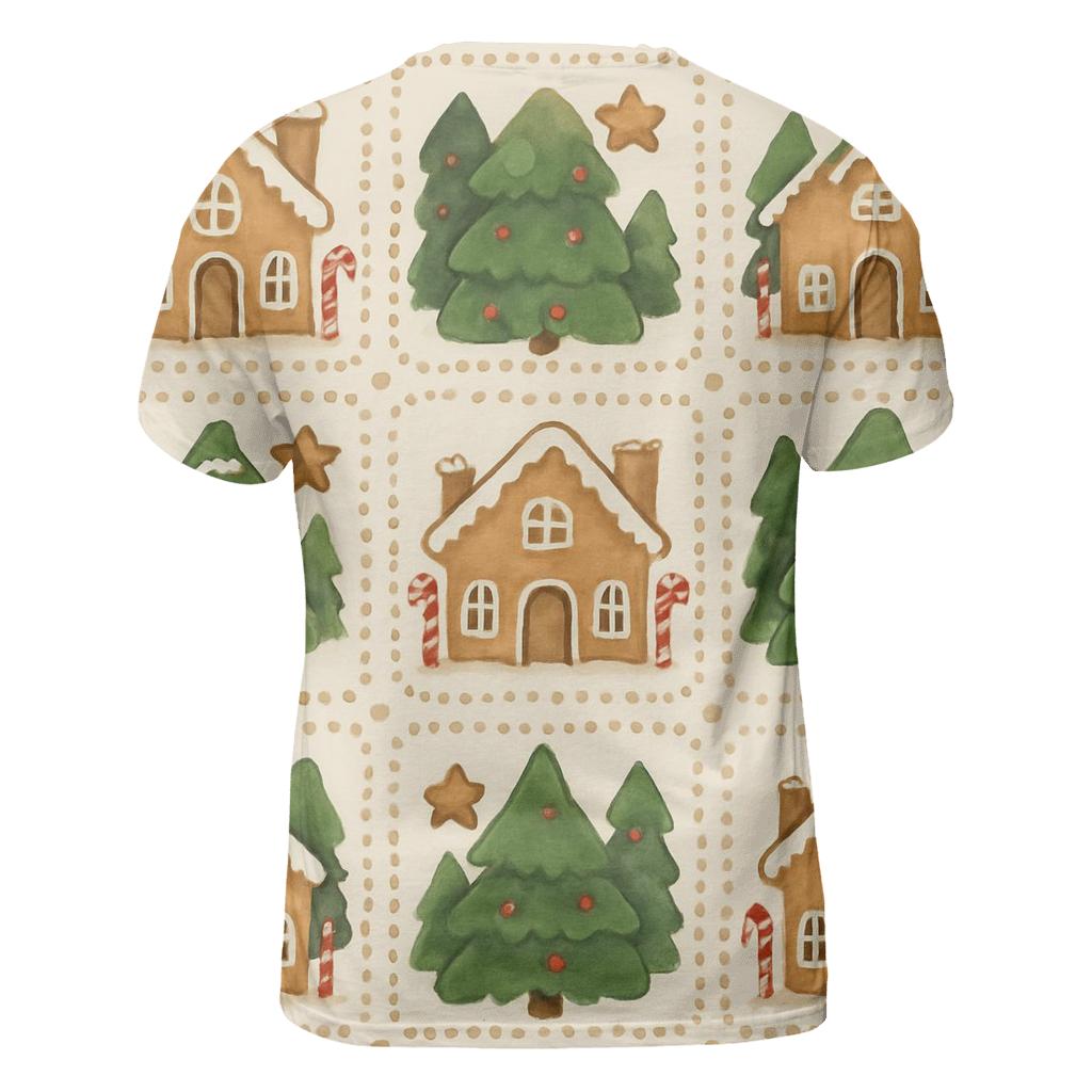 Gingerbread Village Tile On Warm Cream designer pattern shirts