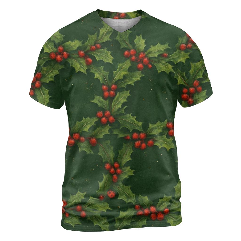 Holly Berry Wreath Chain On Forest Green creative print fashion shirts