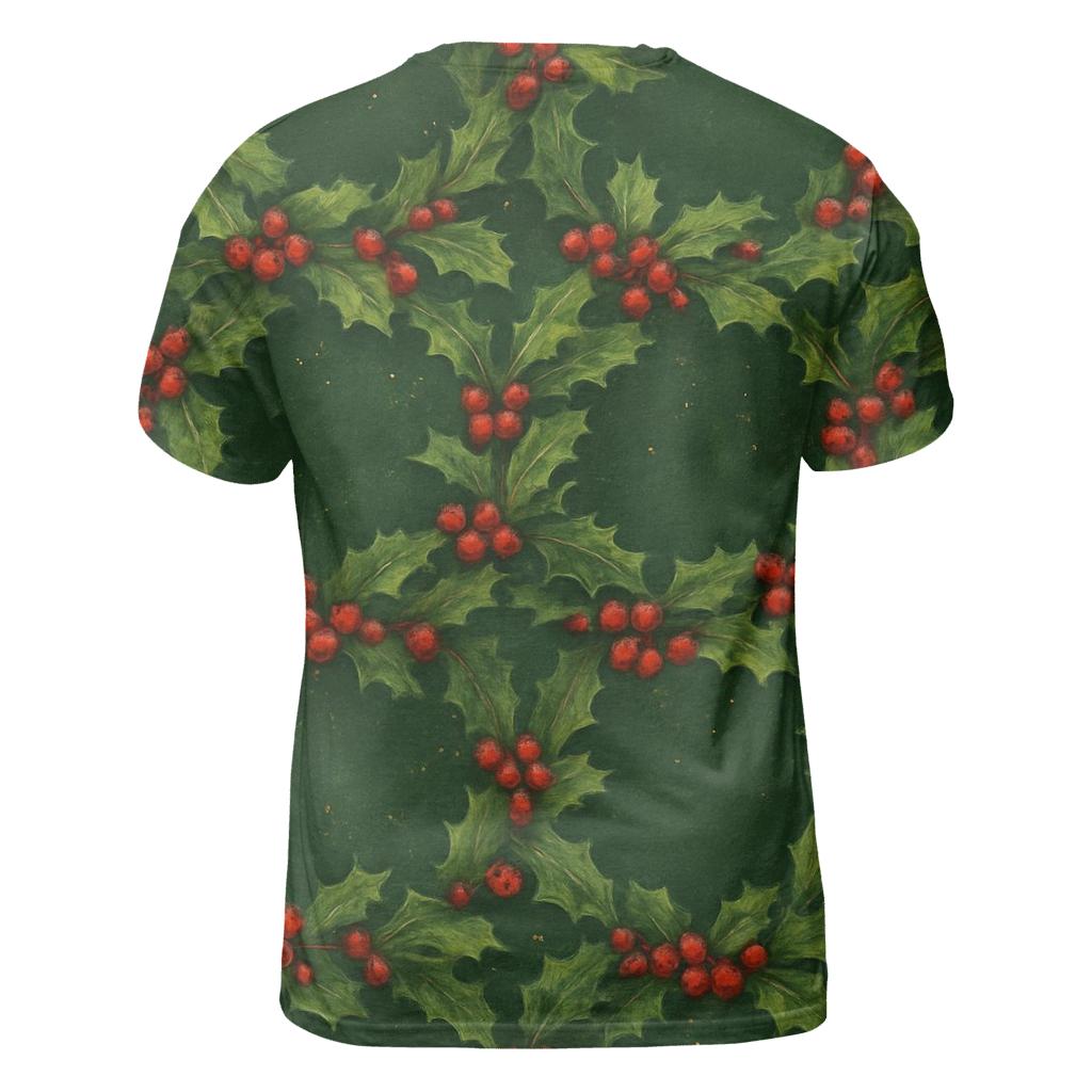 Holly Berry Wreath Chain On Forest Green creative print fashion shirts