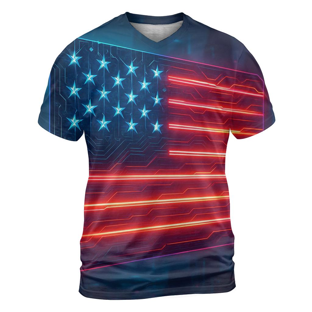 Neon Cyber Stripes Circuit Flag designer pattern shirts