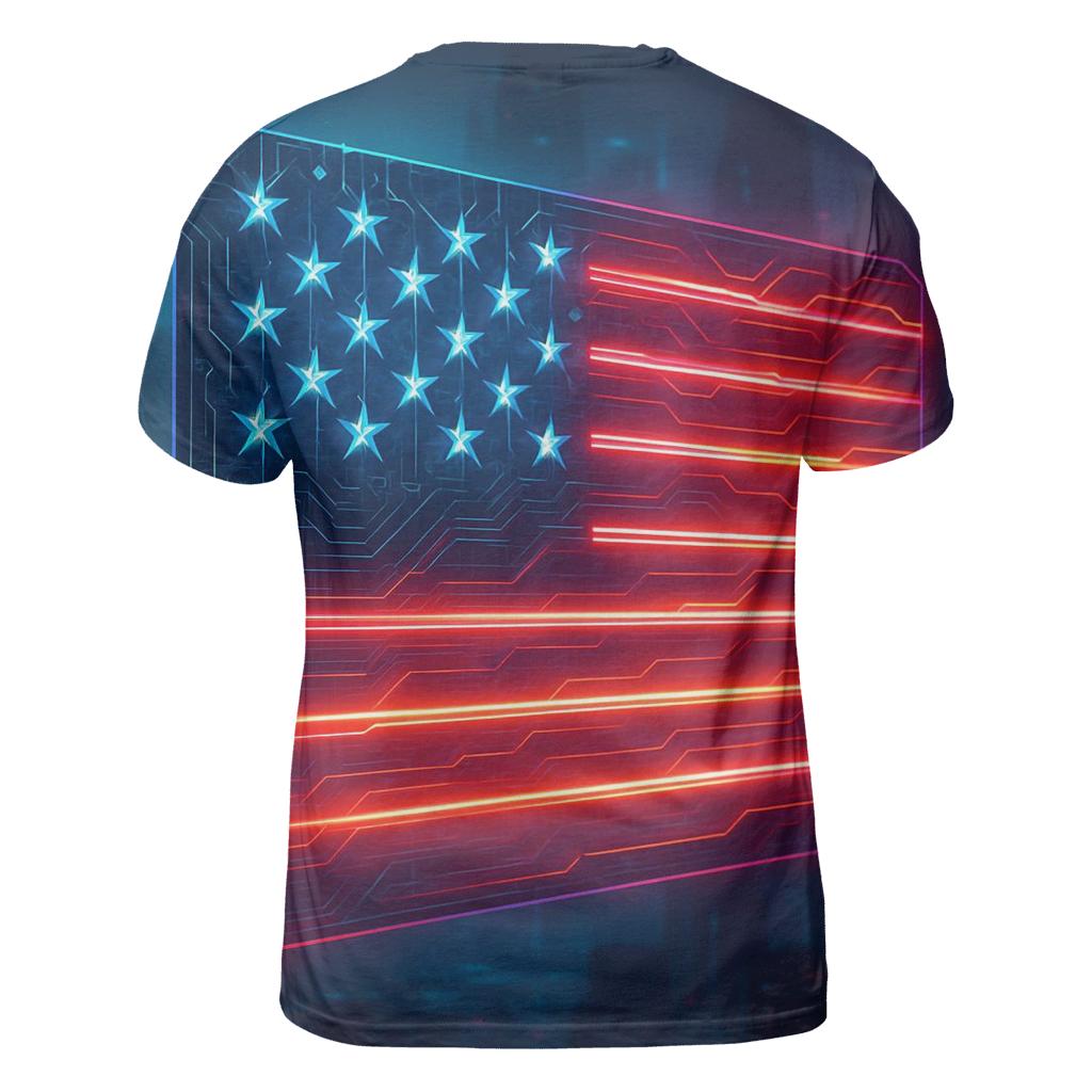 Neon Cyber Stripes Circuit Flag designer pattern shirts