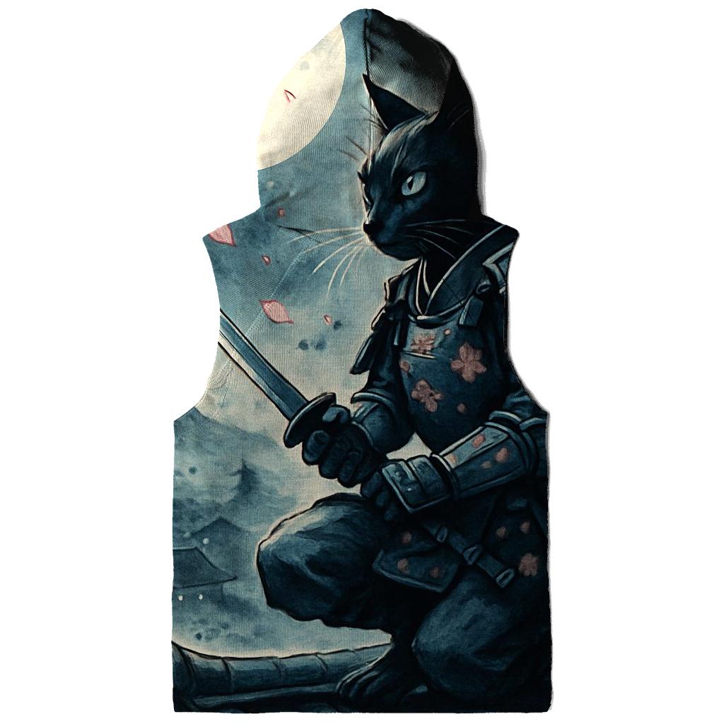 Moonlit Sakura Samurai Cat printed hoodies
