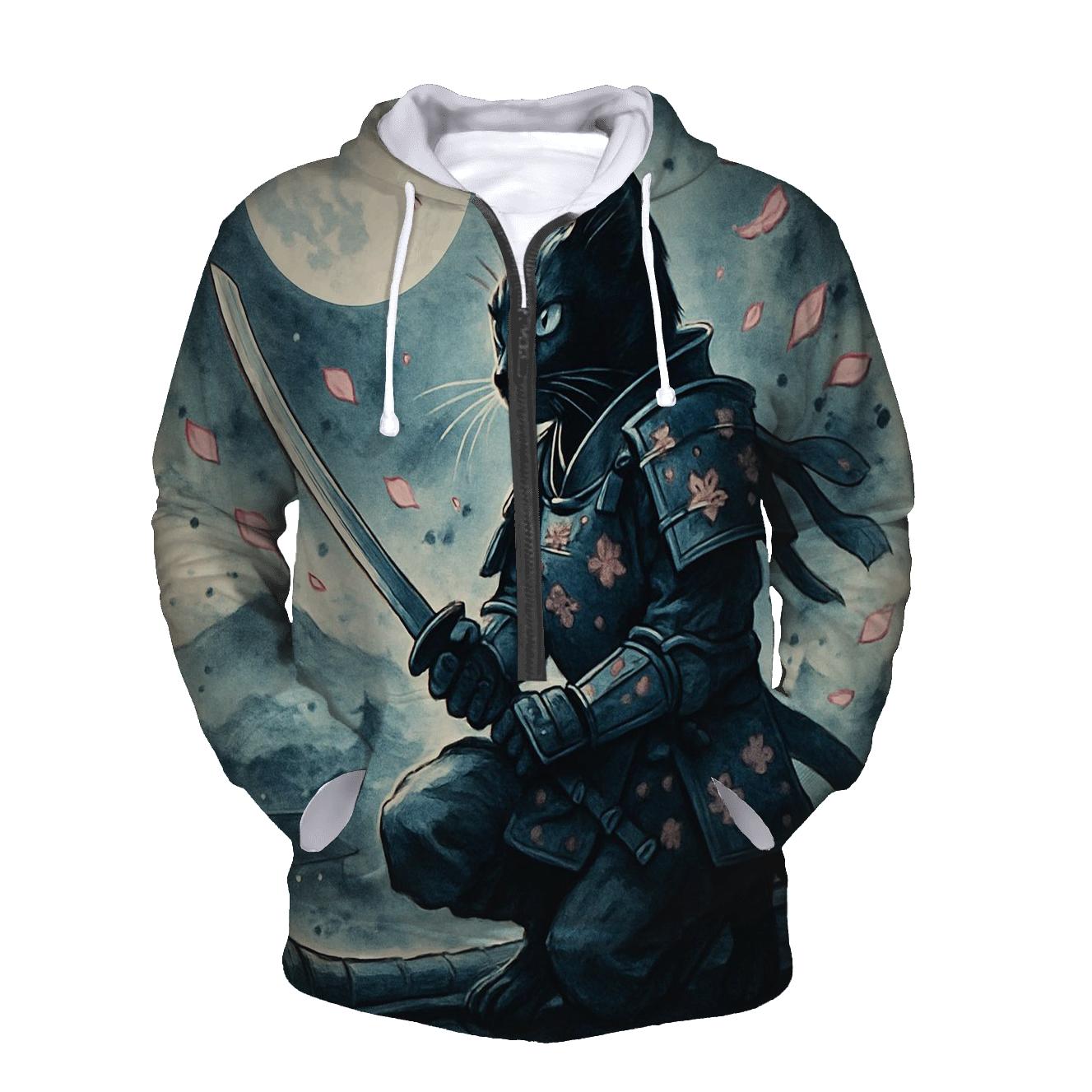 Moonlit Sakura Samurai Cat hoodie trends