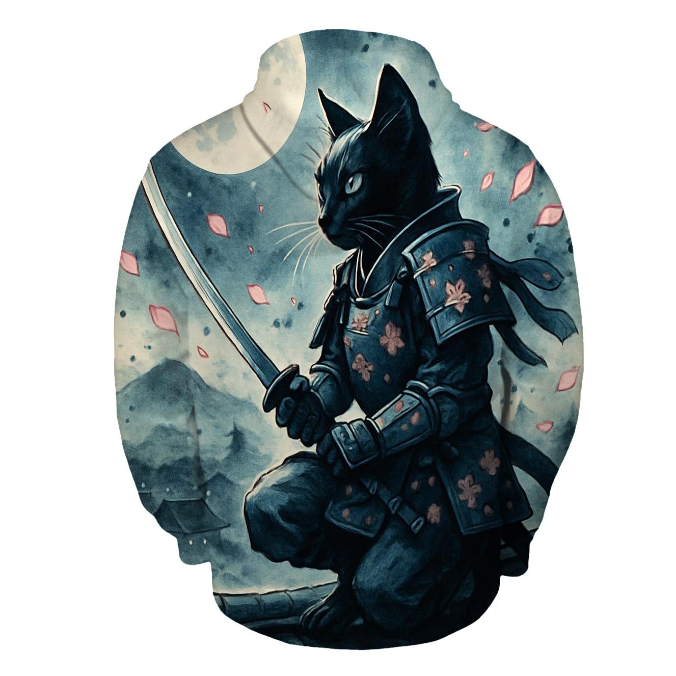 Moonlit Sakura Samurai Cat hoodie trends