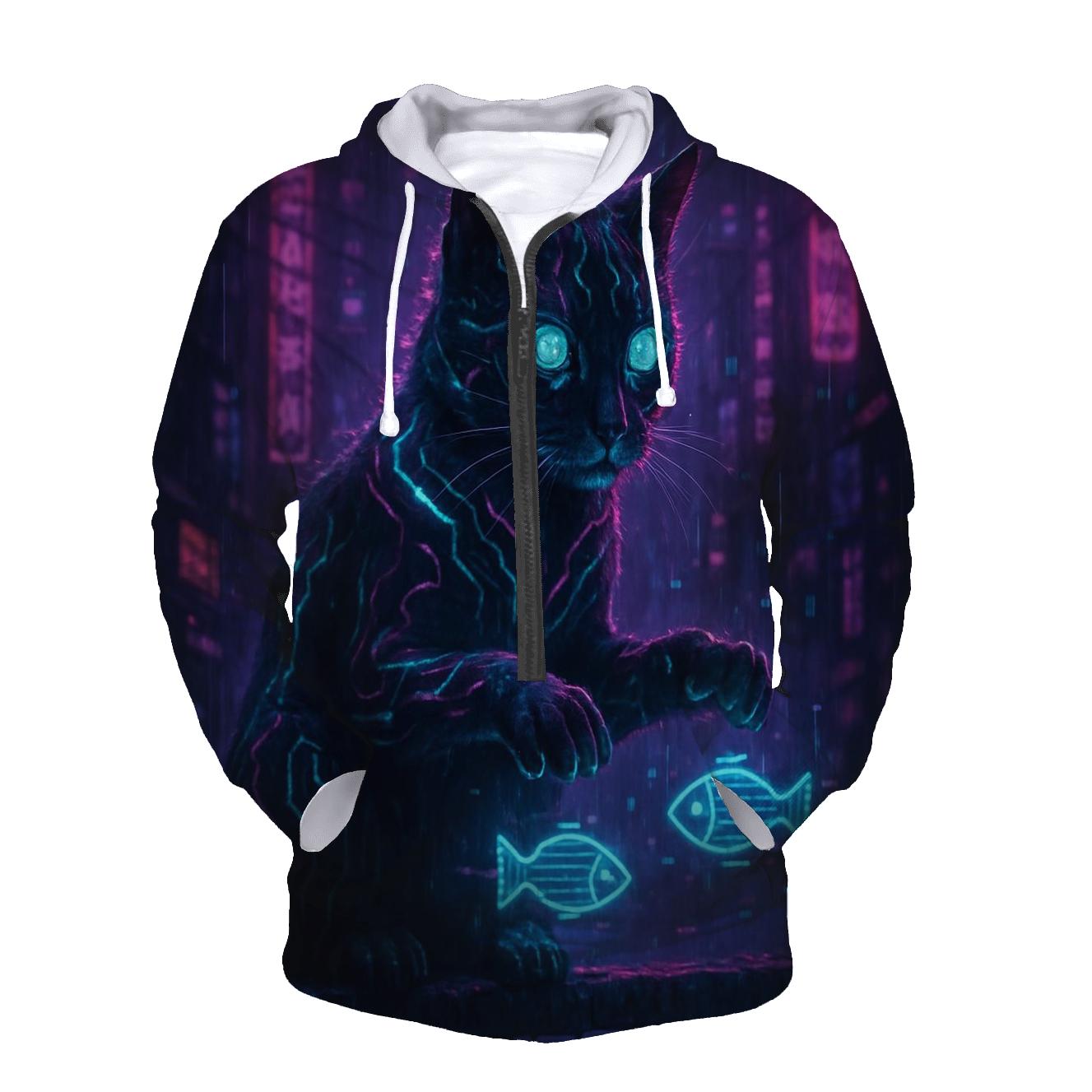 Cyberpunk Hologram Hacker Cat graphic hoodies