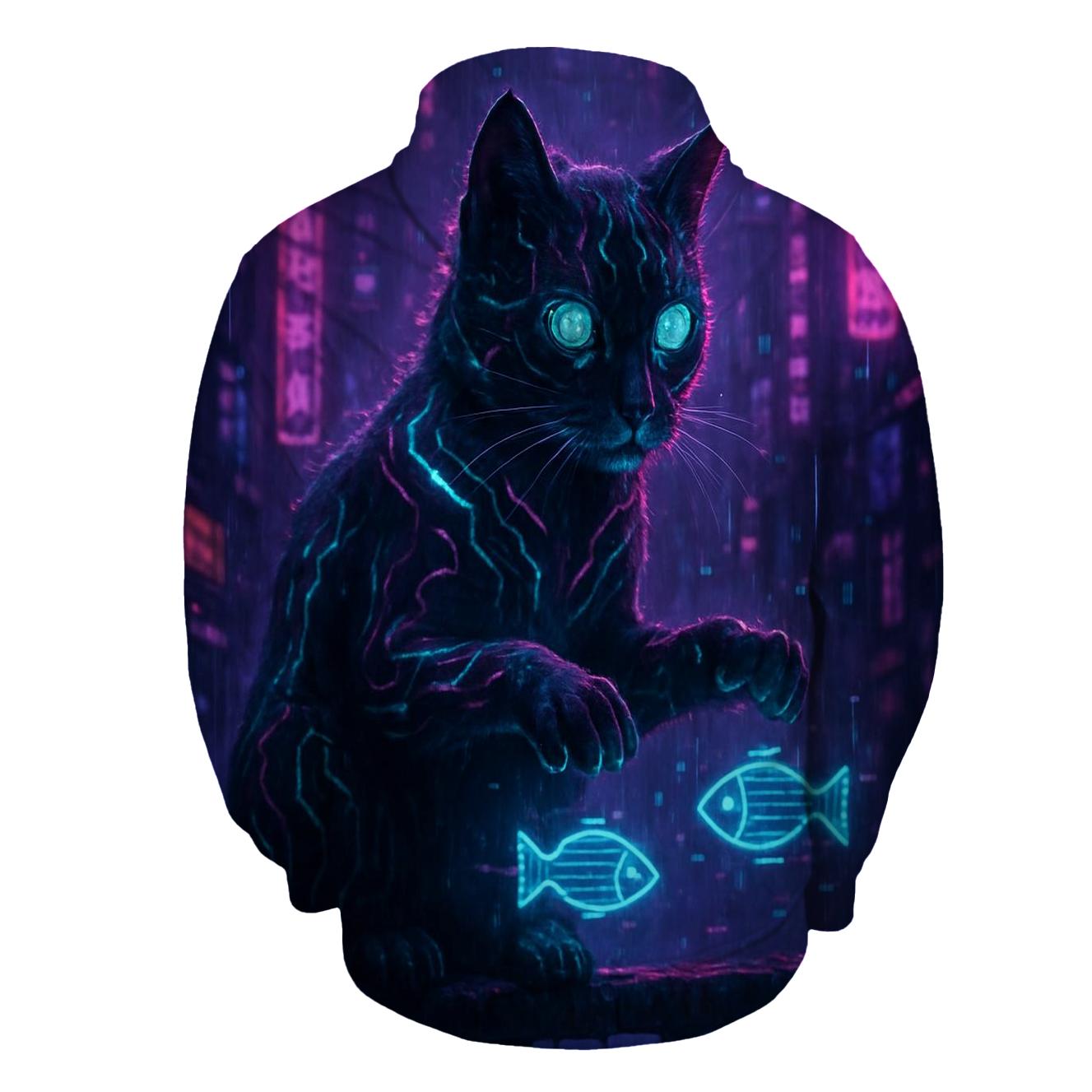 Cyberpunk Hologram Hacker Cat graphic hoodies