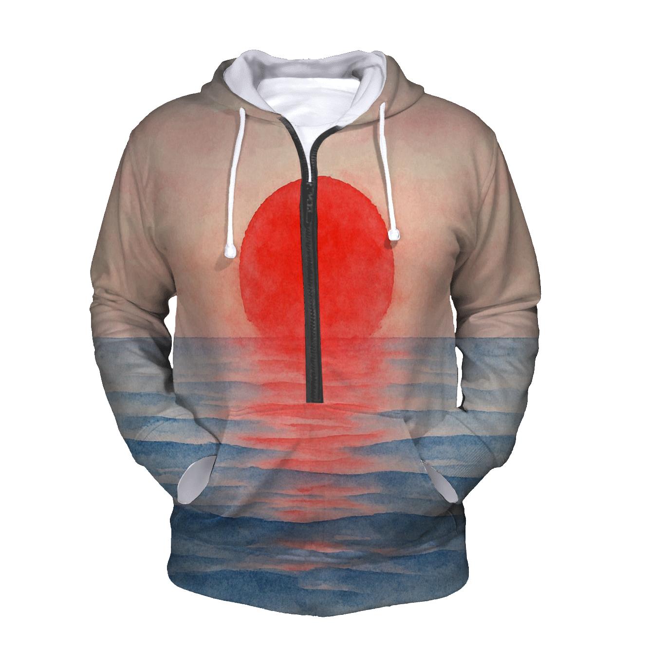 Japanese Sunrise Watercolor Flag Sea hoodie styles