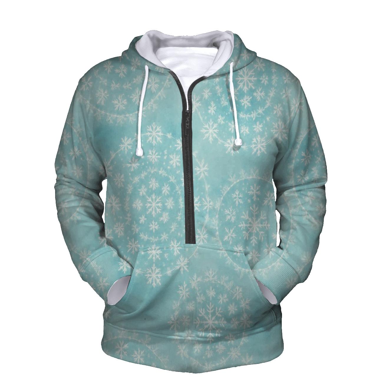 Snowflake Mandala Rings On Icy Blue Gradient pullover hoodies
