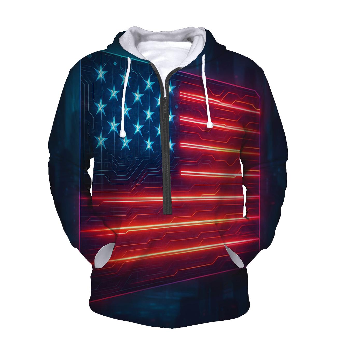 Neon Cyber Stripes Circuit Flag zip-up hoodies
