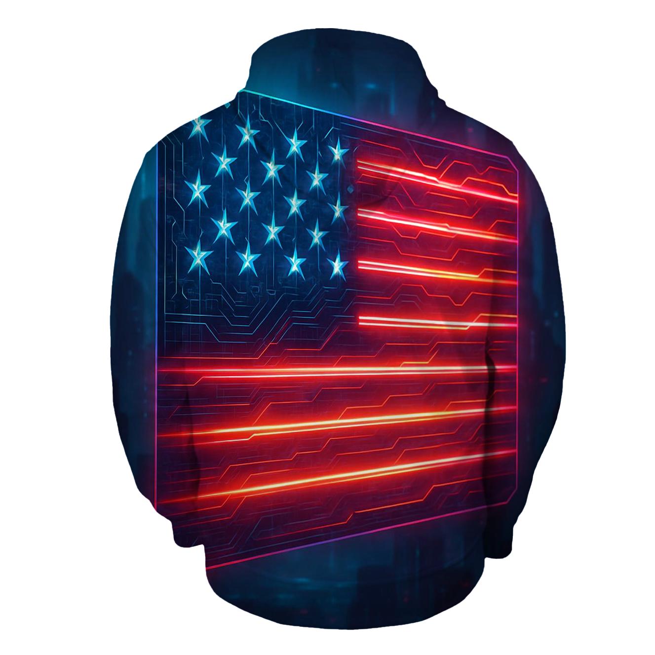 Neon Cyber Stripes Circuit Flag zip-up hoodies