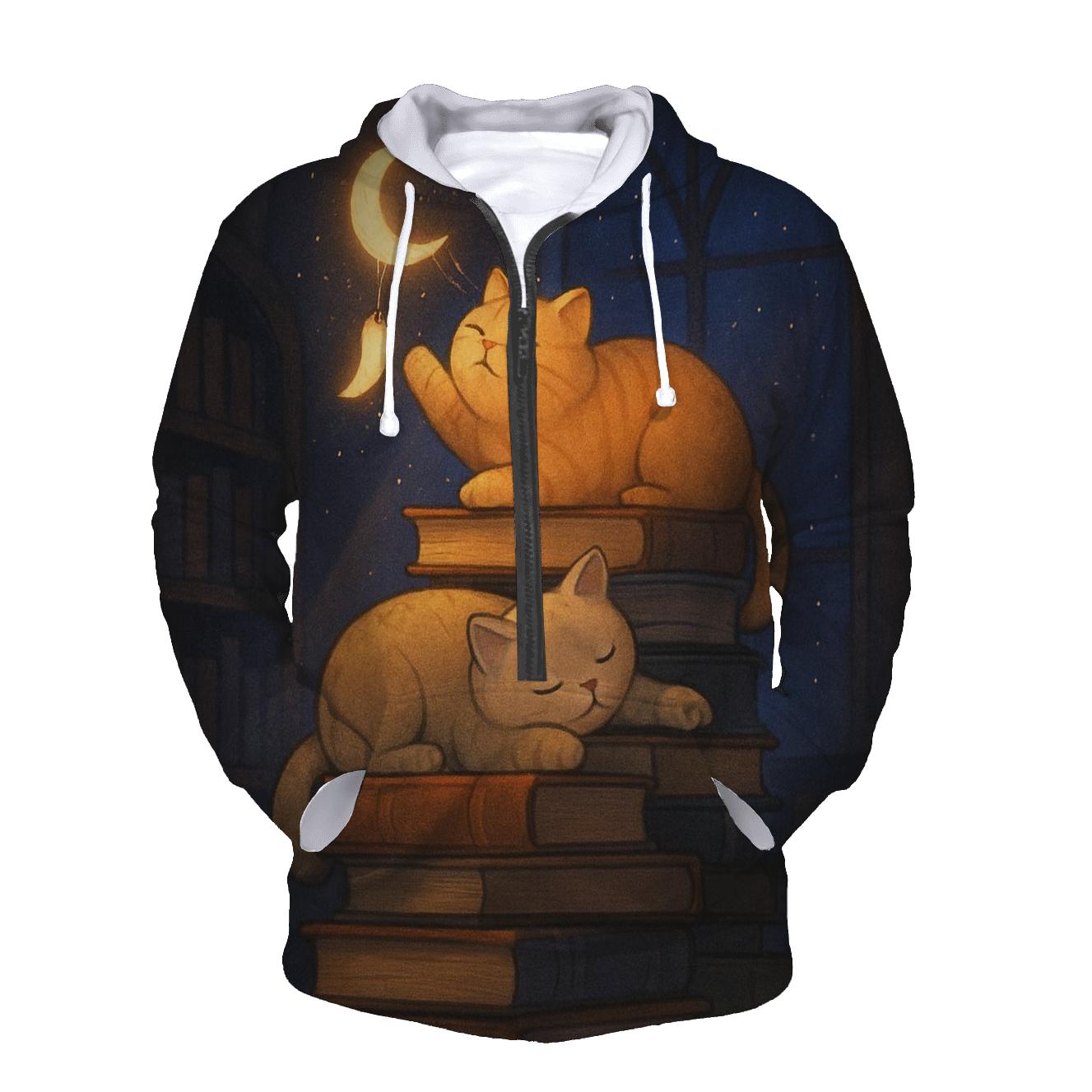 Moonlit Library Nap Cats embroidered hoodies