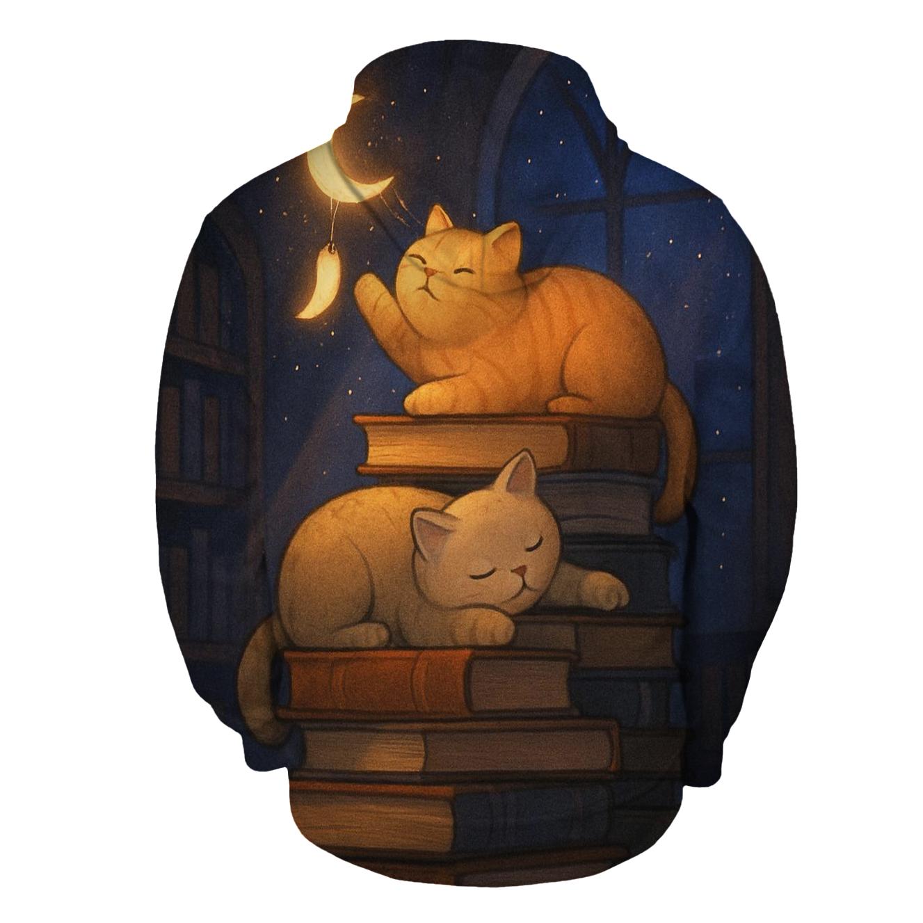 Moonlit Library Nap Cats embroidered hoodies