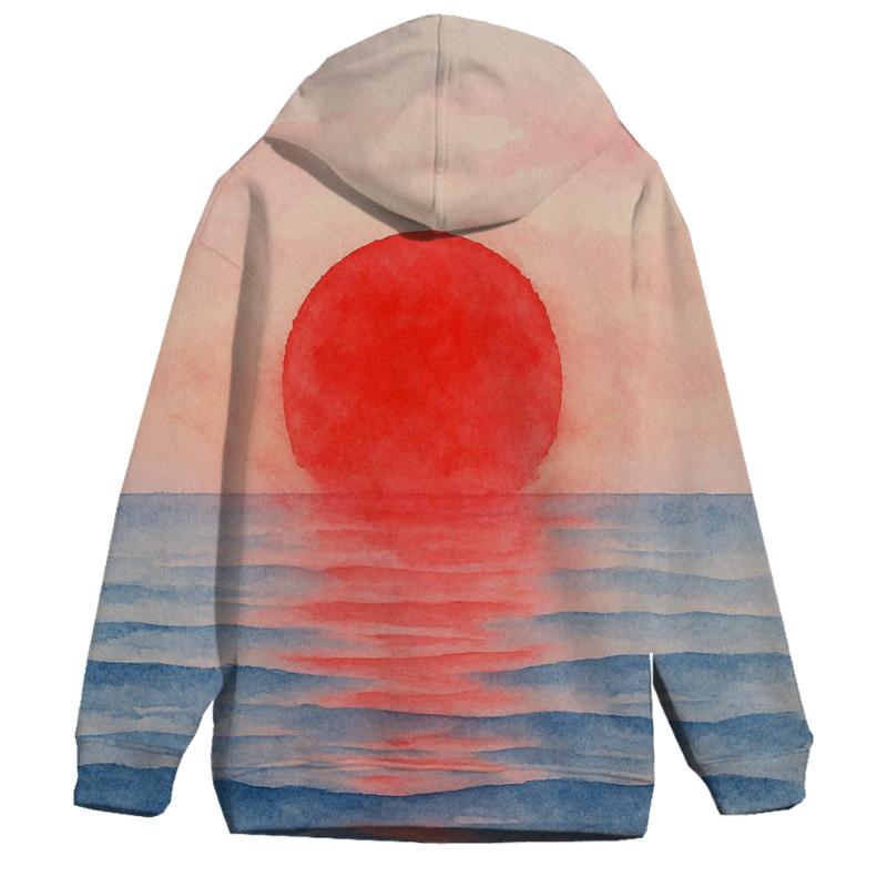Japanese Sunrise Watercolor Flag Sea pullover hoodies