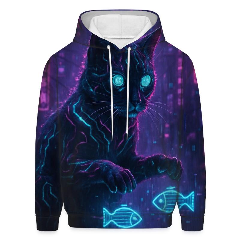Cyberpunk Hologram Hacker Cat zip-up hoodies