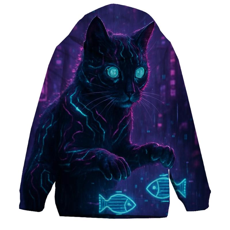 Cyberpunk Hologram Hacker Cat zip-up hoodies