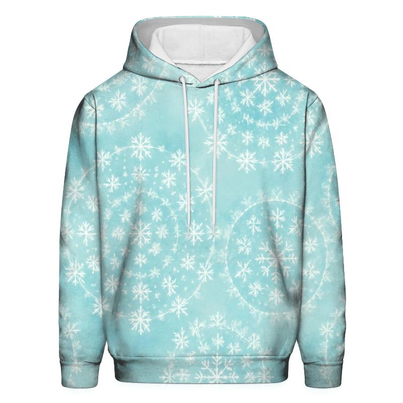 Snowflake Mandala Rings On Icy Blue Gradient embroidered hoodies