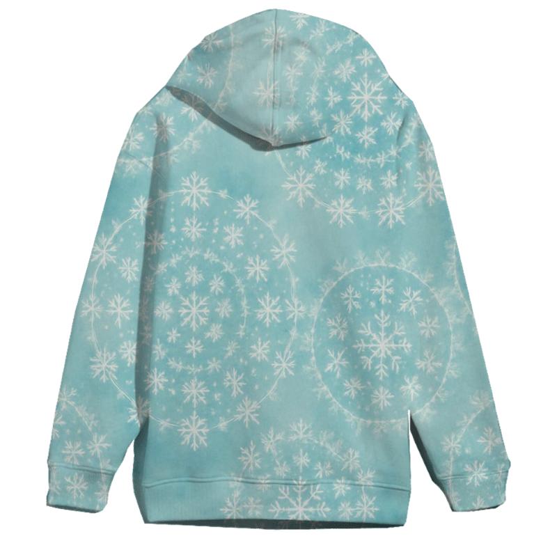 Snowflake Mandala Rings On Icy Blue Gradient embroidered hoodies
