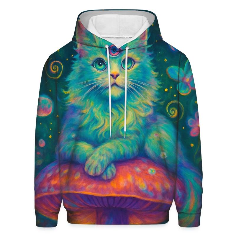 Psychedelic Garden Oracle Cat designer hoodies