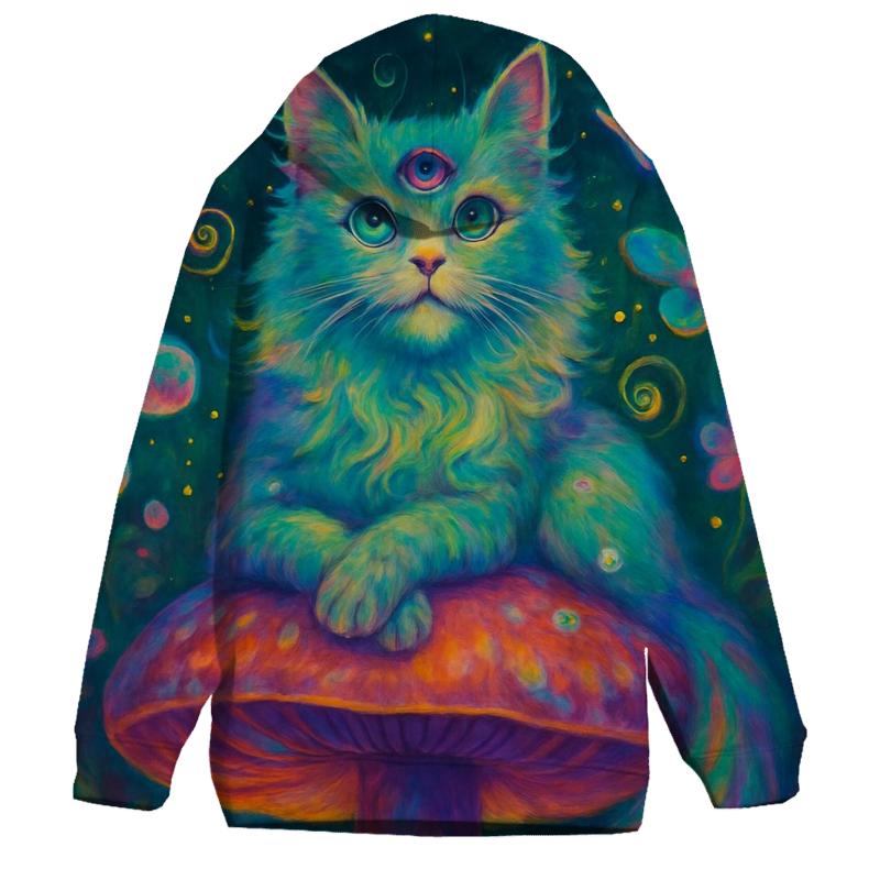 Psychedelic Garden Oracle Cat designer hoodies