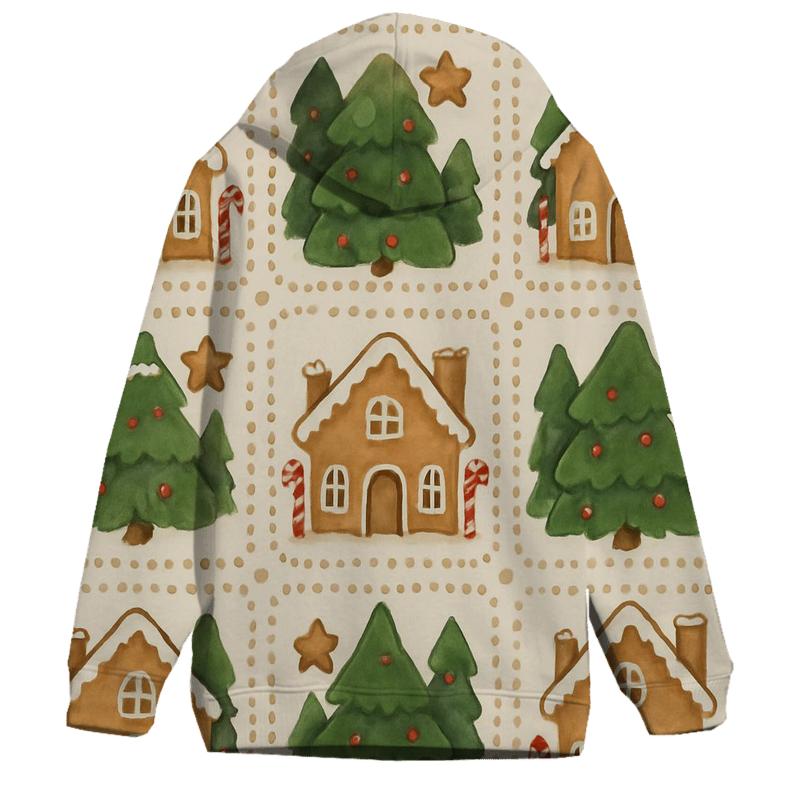Gingerbread Village Tile On Warm Cream lightweight hoodies