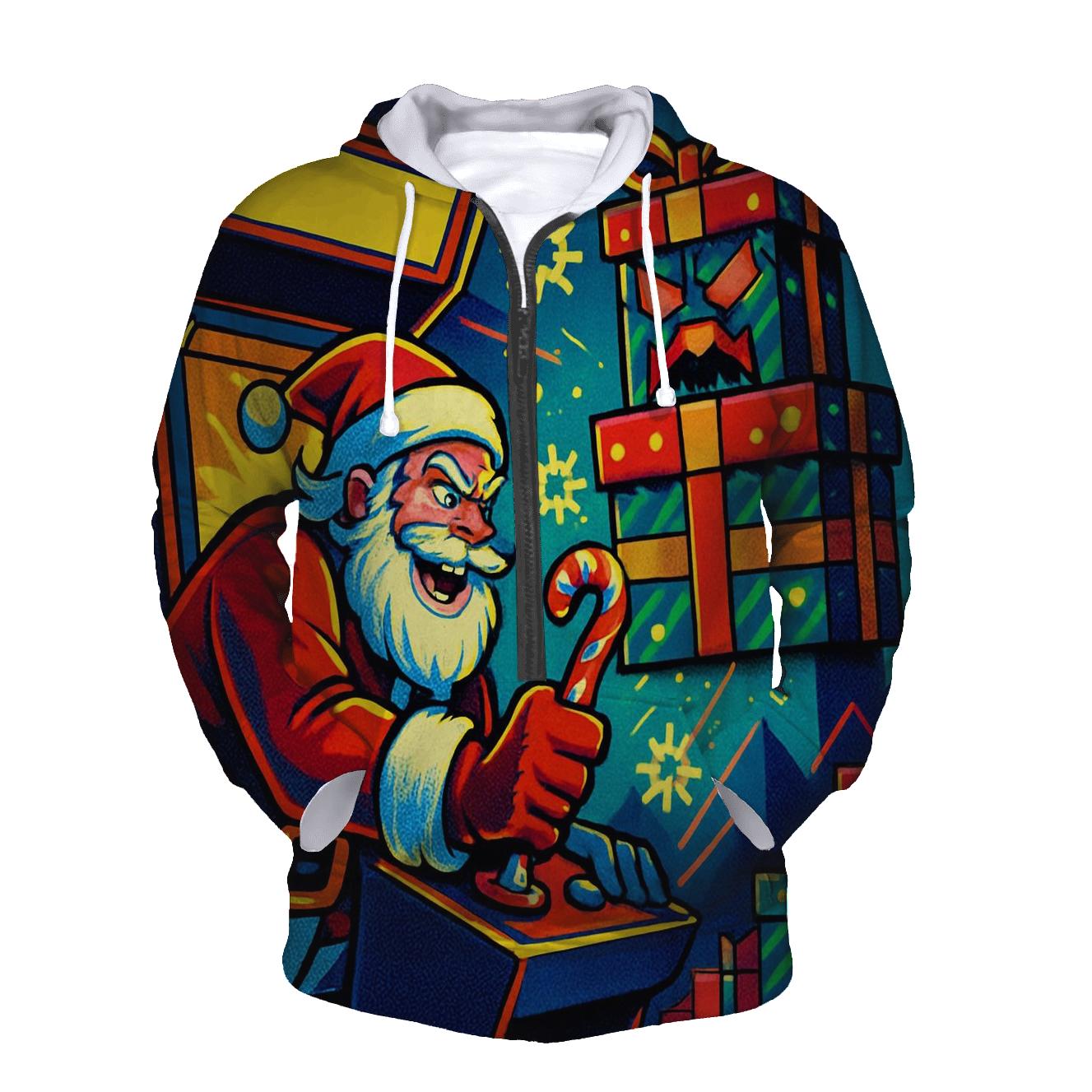 Retro Arcade Santa Showdown embroidered hoodies