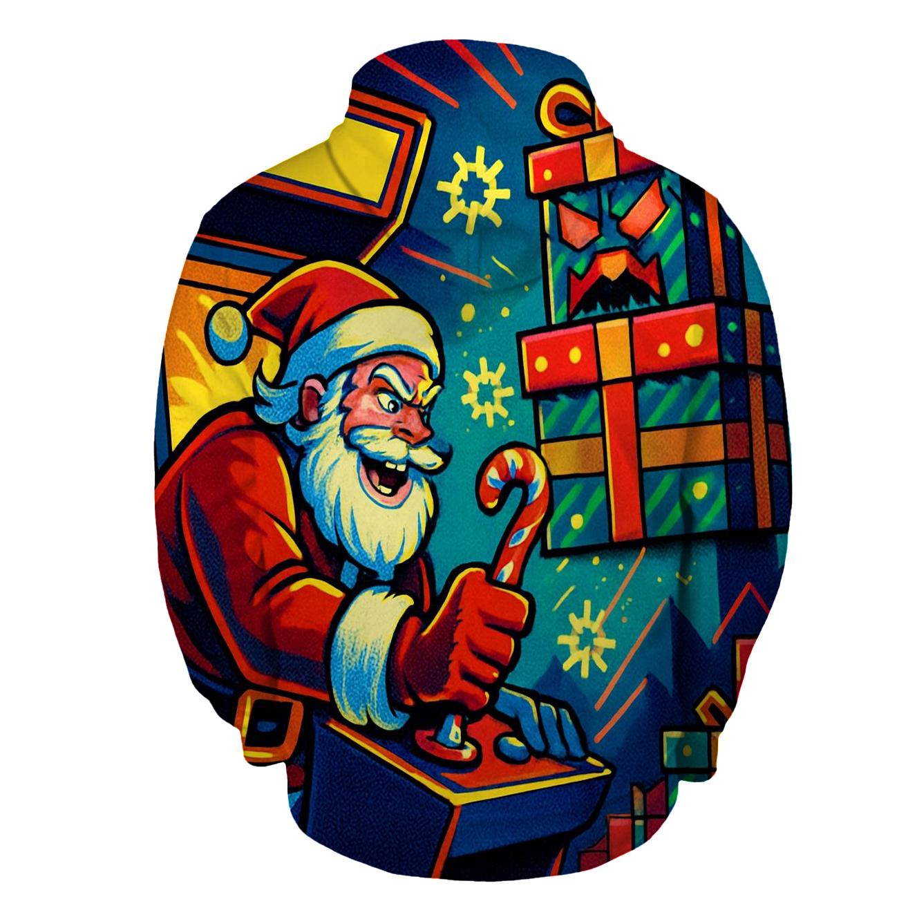 Retro Arcade Santa Showdown embroidered hoodies