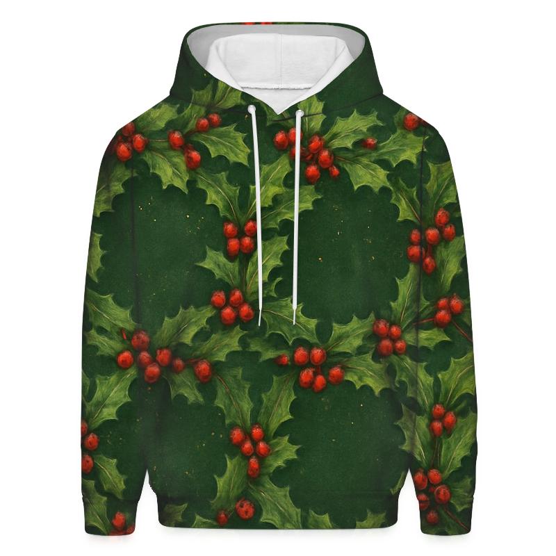 Holly Berry Wreath Chain On Forest Green hoodies fashion