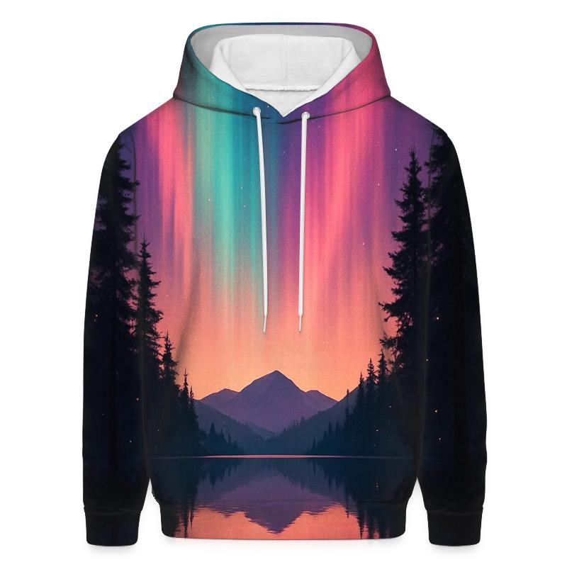 Aurora Sunset Over Still Pines embroidered hoodies