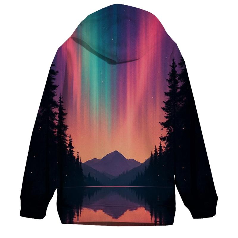 Aurora Sunset Over Still Pines embroidered hoodies